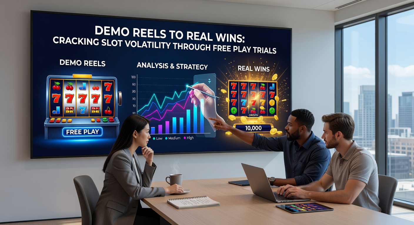 Grafik mit Volatilitätskurven von Slots, die Demo-Testdaten mit Echtgeld-Ergebnissen vergleichen, inklusive Balkendiagrammen zu Hit-Rates und Auszahlungsschwankungen