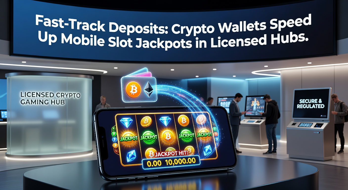 Smartphone mit Crypto-Wallet-App und drehenden Slot-Rollen auf einem lizenzierten Casino-Hintergrund